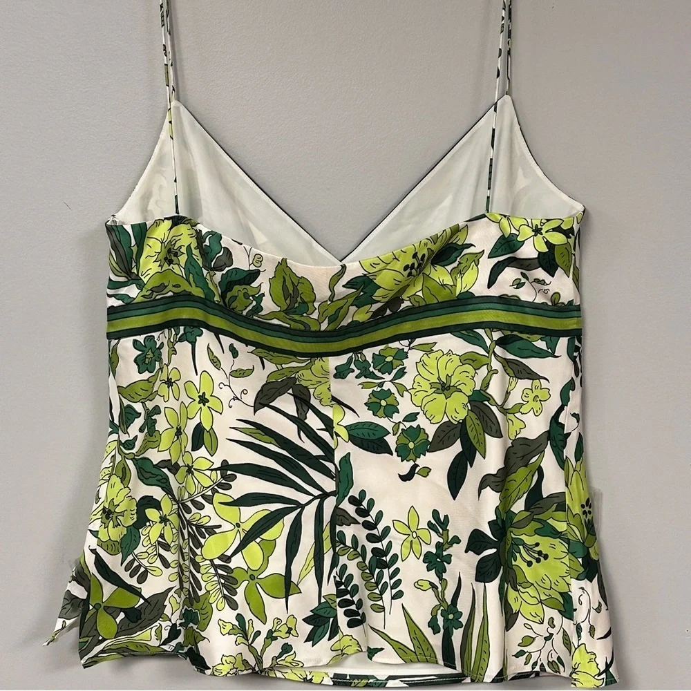 J Crew  Silk Slip Top Spaghetti Strap, Green & White Tropical Forest, Lined, 10